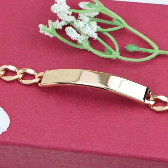 "Rose Gold Plated Bracelet with Bold Polished ID Bar Chain Design, XPBL1081 - Picture 11 of 12